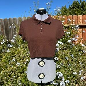 Divided by H&M Size Large Buttoned Brown Short Sleeve Crop Top/Polo